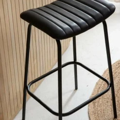 Made in Meubles Tabouret De Bar<Tabouret de bar en cuir noir et métal Alexandre (lot de 2)