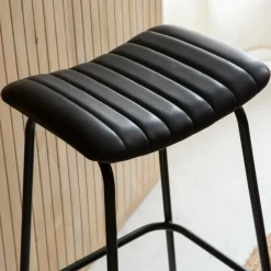 Made in Meubles Tabouret De Bar<Tabouret de bar en cuir noir et métal Alexandre (lot de 2)