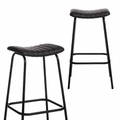 Made in Meubles Tabouret De Bar<Tabouret de bar en cuir noir et métal Alexandre (lot de 2)