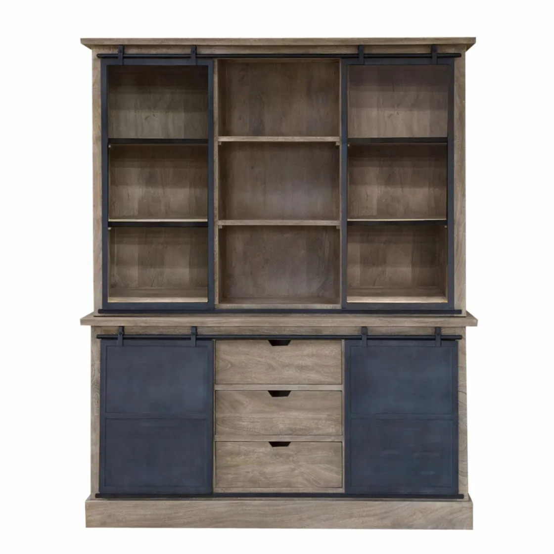 Made in Meubles Vaisselier<Vaisselier en bois de manguier brossé et métal gris Helsinki