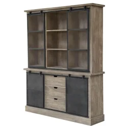 Made in Meubles Vaisselier<Vaisselier en bois de manguier brossé et métal gris Helsinki