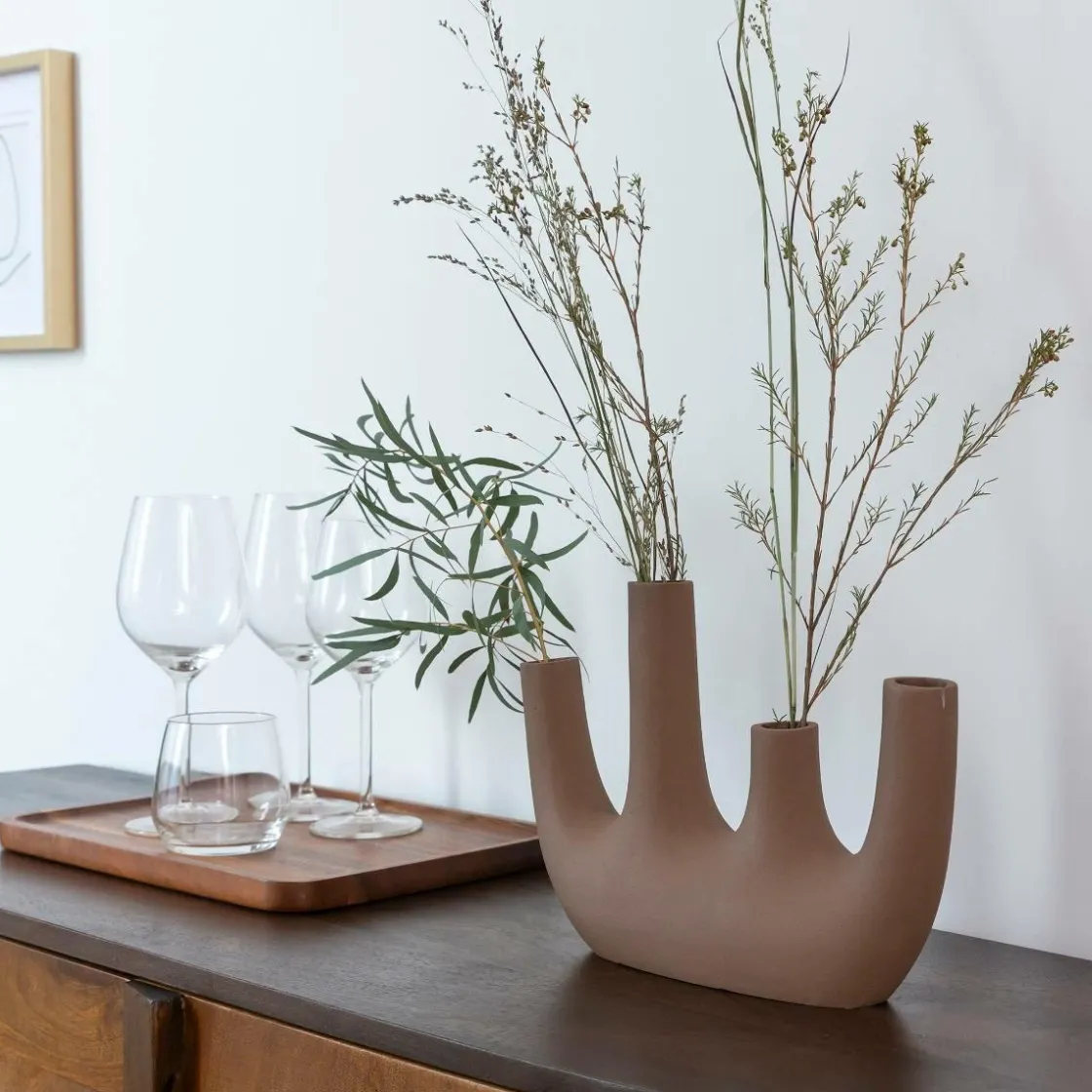 Made in Meubles Décoration<Vase marron 4 tiges en aluminium Dahlia