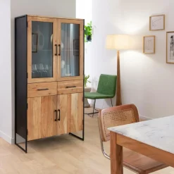 Made in Meubles Vitrine<Vitrine en bois d'acacia et métal Bosco