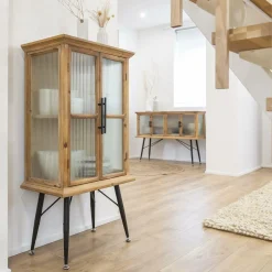 Made in Meubles Vaisselier|Vitrine<Vitrine en bois de sapin et verre strié 2 portes Nicole