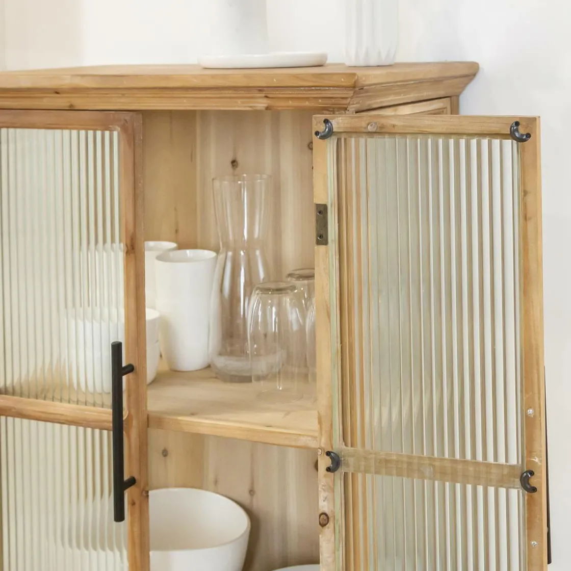 Made in Meubles Vaisselier|Vitrine<Vitrine en bois de sapin et verre strié 2 portes Nicole